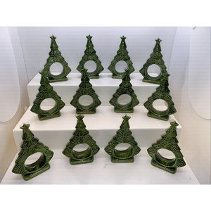 Vintage Ceramic Christmas Tree Napkin Rings Napkin Holders Set Of 12